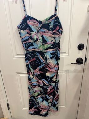 Zara Black Floral Smocked Maxi Dress with Pastel Accents